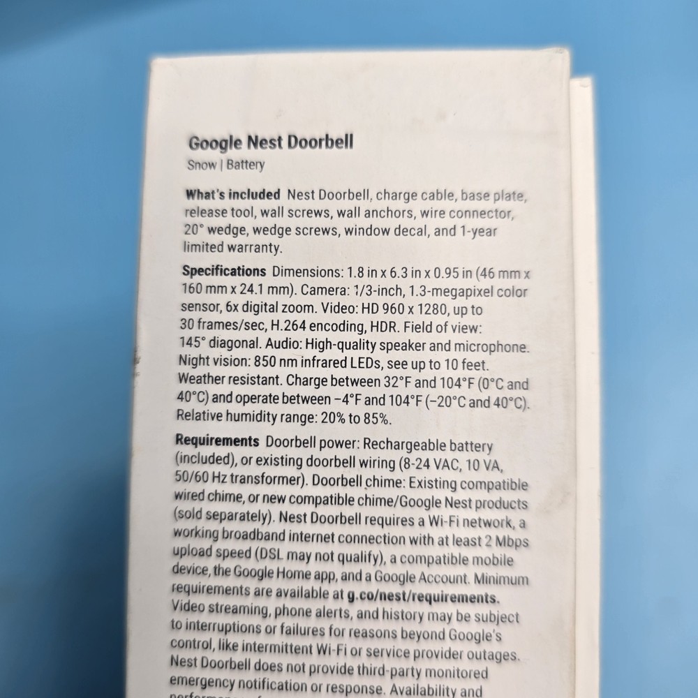 Google Nest Doorbell, Battery - Snow