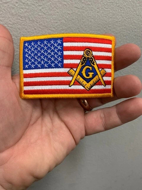 MASONIC LOGO U.S FLAG EMBROIDERED PATCH FREEMASON SQUARE COMPASS MASON