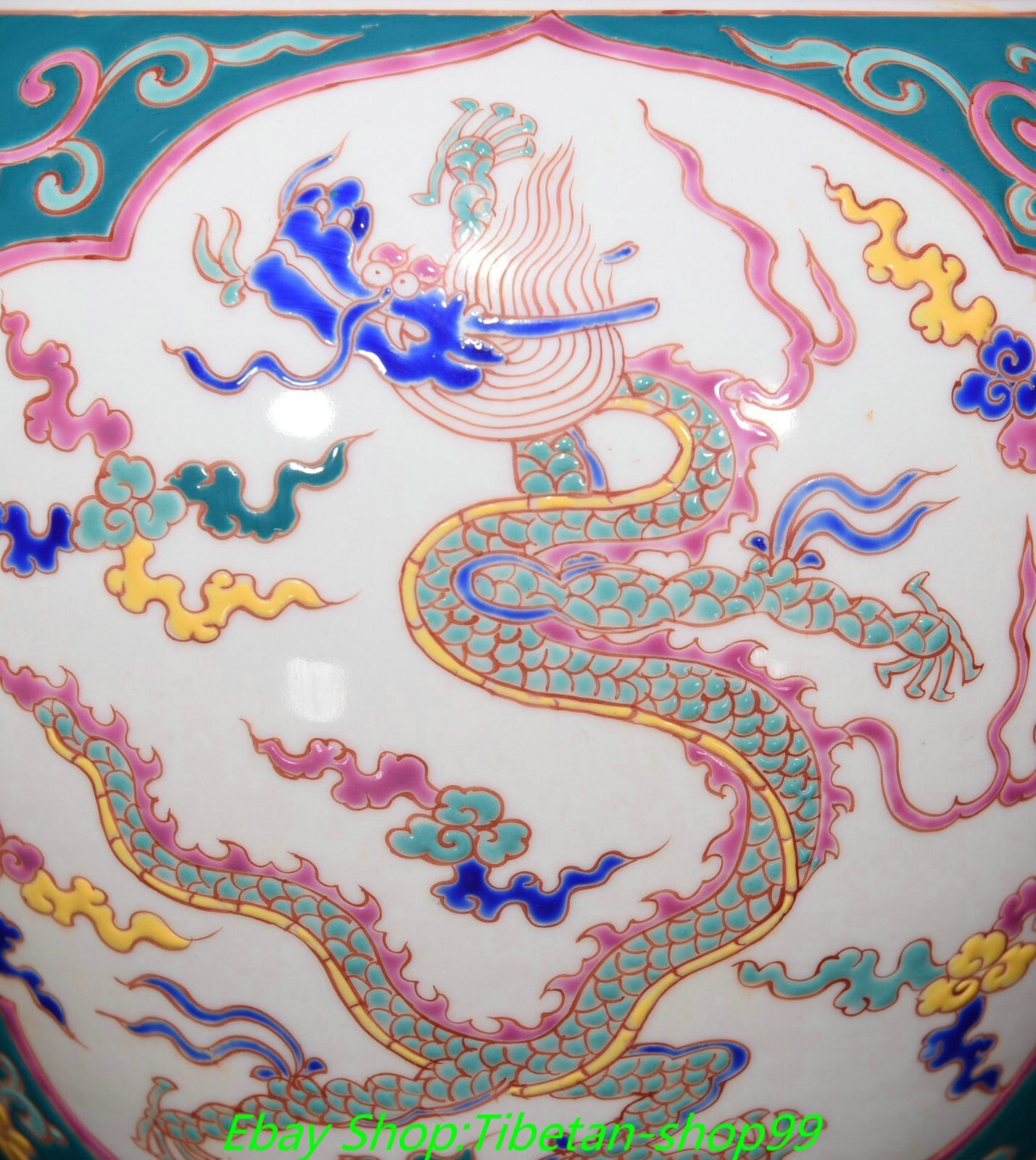 11.4''Ming Xuande Marked Wucai Porcelain Gilt Dragon Loong Flower Bottle Vase