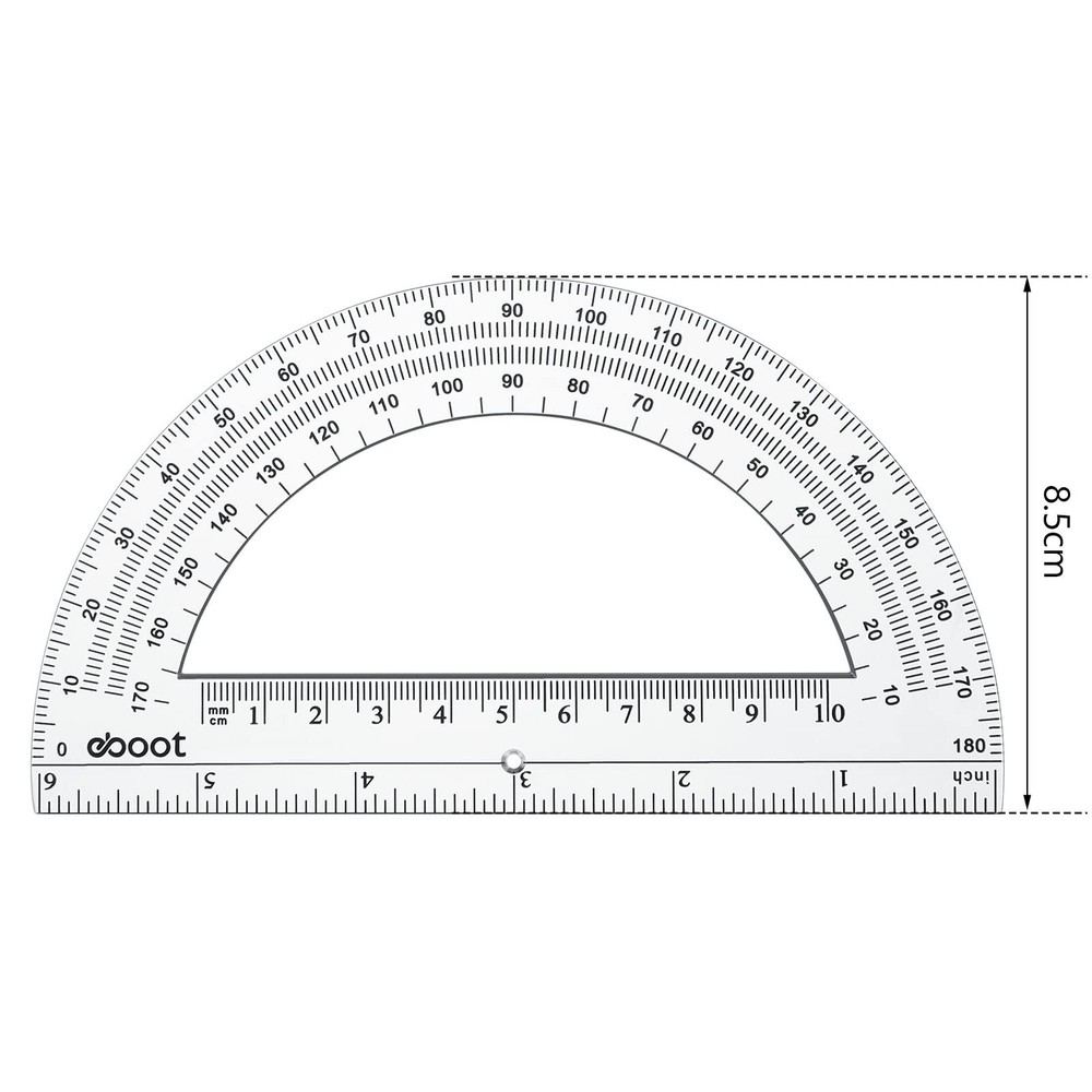 EBOOT 24 Pack Plastic Protractors Math Protractor 180 Degrees 6 Inch Clear