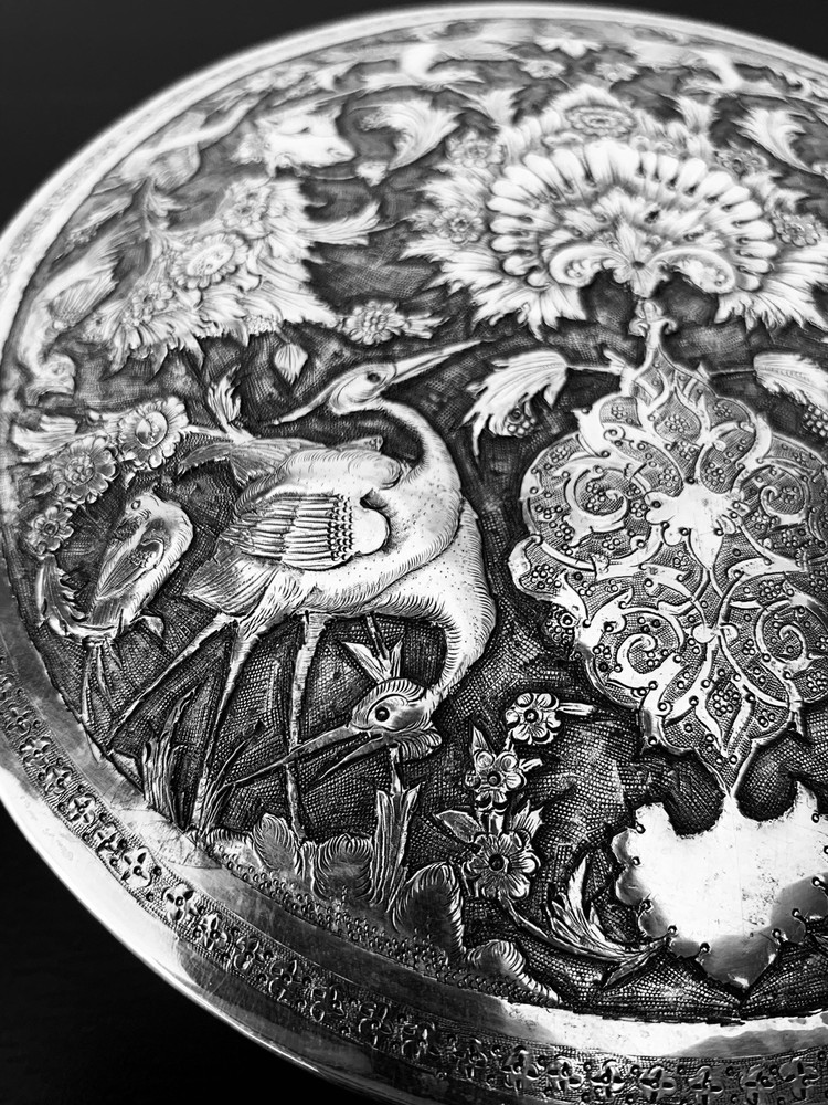 Antique hand engraved persian islamic arabic solid silver round box 520g