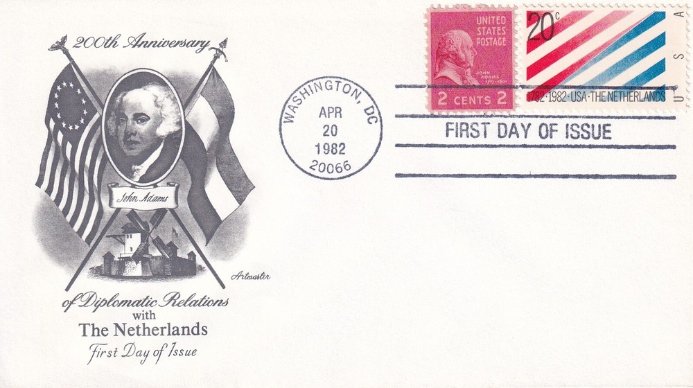 STAMP US SCOTT 2003 & 806 "Netherlands" 20 CENT 1982 FDC - E