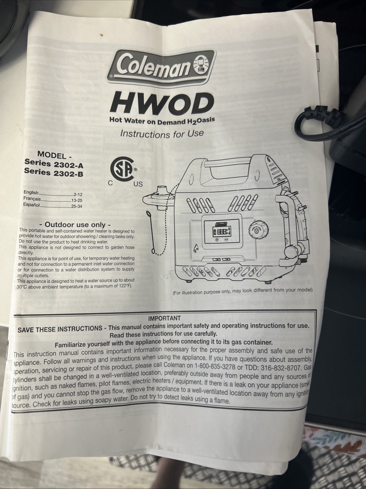 2 Coleman HWOD H2Oasis Portable Water Heater On-Demand Hot Water. Untested! Read