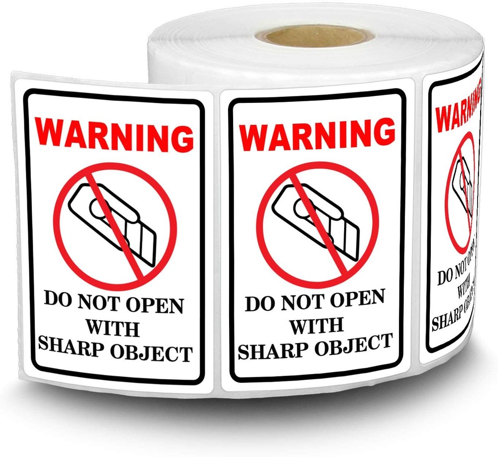 300pcs Do Not Open with Sharp Object Industrial Warning 2x3 inch, White