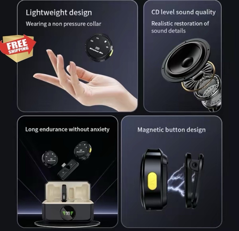 3 in 1 Microphone for iPhone/Android/Camera, Wireless Lavalier Microphone