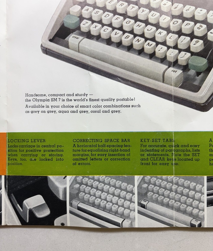 Original Olympia SM7 Typewriter Tri-fold Brochure