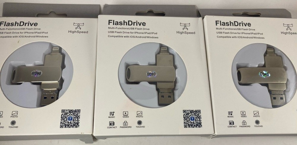 3PCS 64GB USB Flash Drive for IOS Android PC Highspeed Older Plug