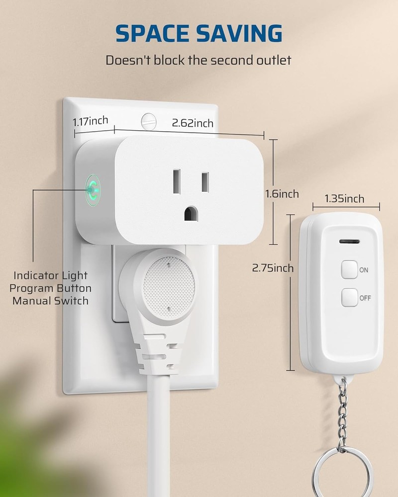 2 Pack Remote Control Outlet with 100FT Range, 15A Switch for Lights/Fans