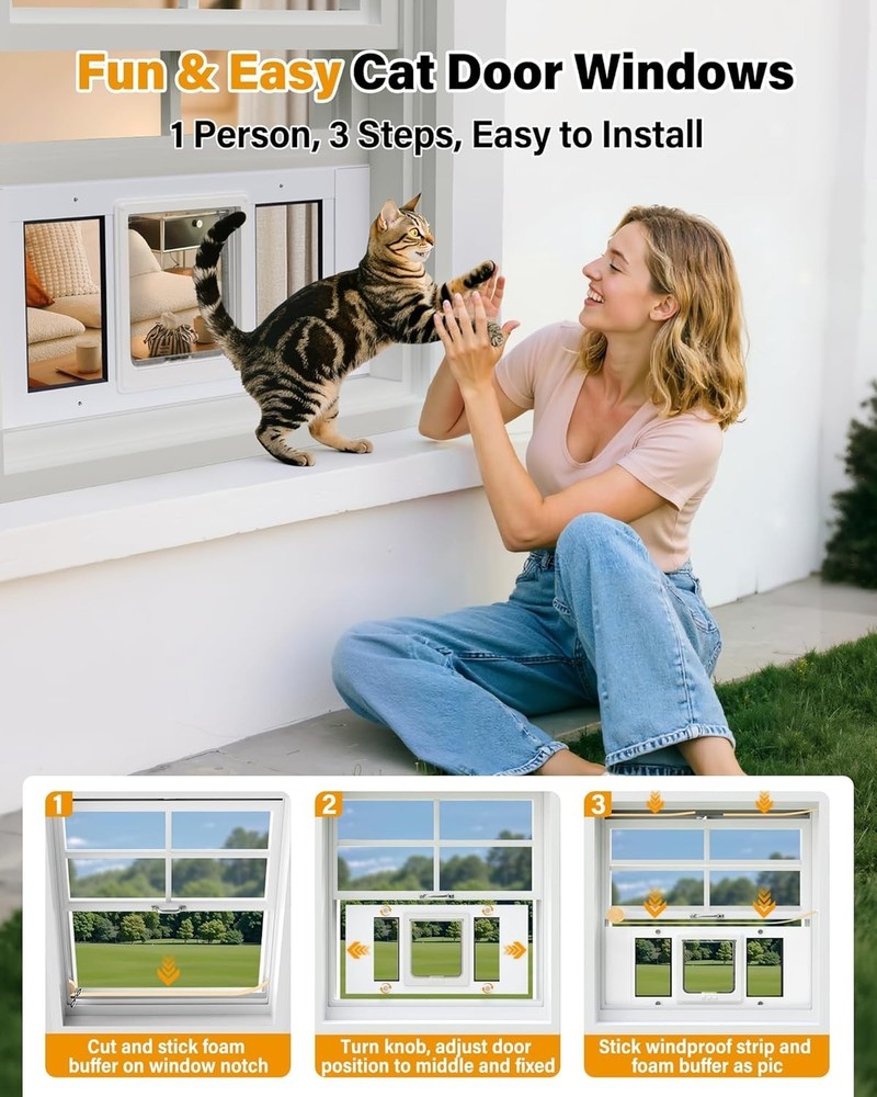 Aluminum Frame Cat Door Insert - Adjustable 23-28 Inch Weatherproof Solution