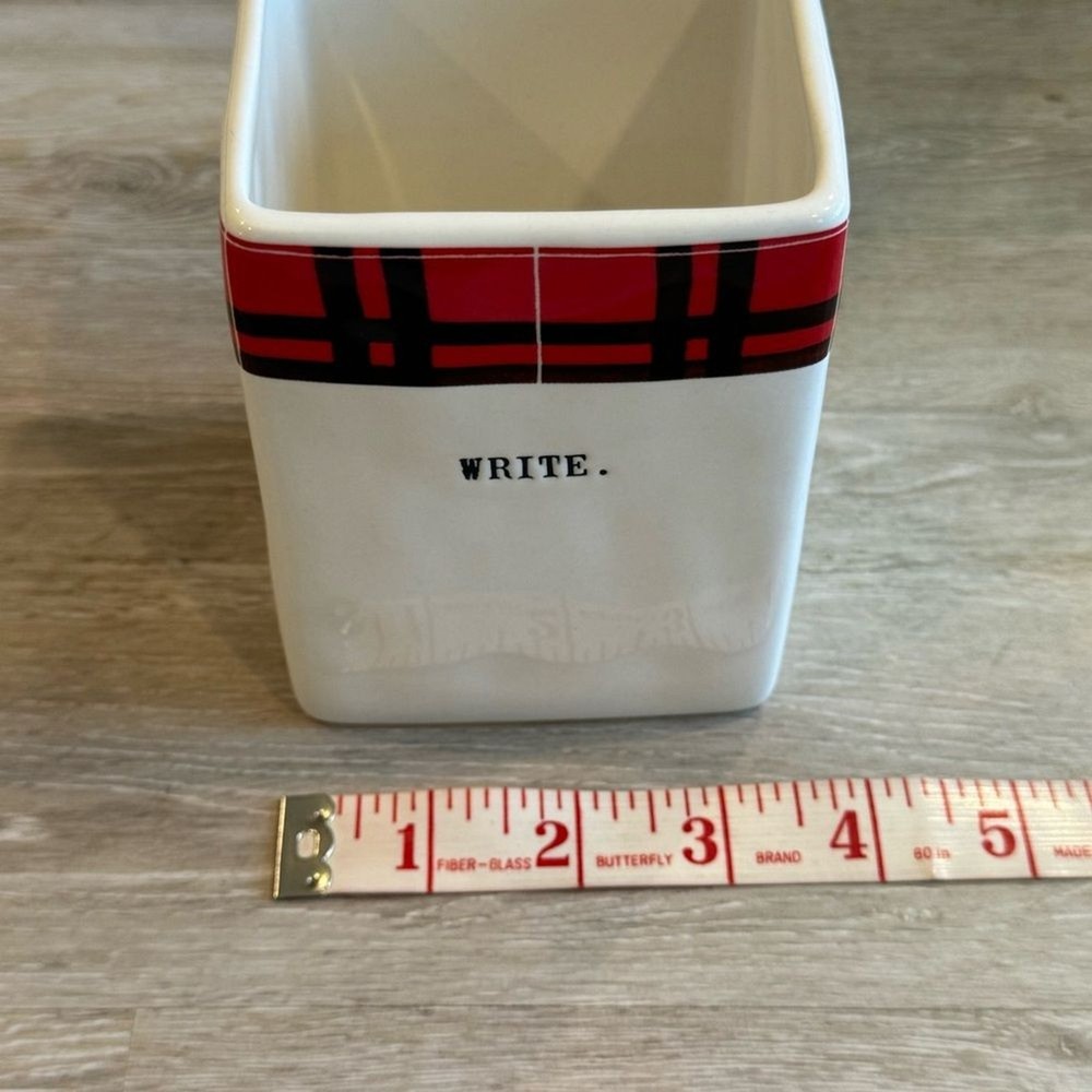 Rae Dunn WRITE Red Plaid Pencil Cup Office Organizer