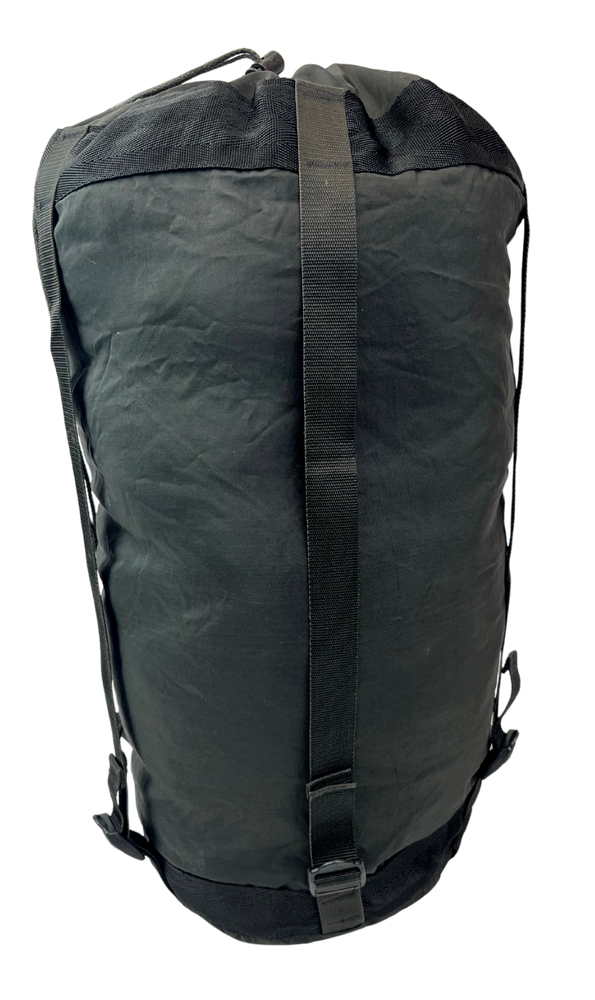 Used Damaged US Black Nylon 6-Strap Compression Stuff Sack *mocinc.1982*