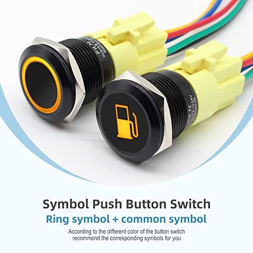 2PCS 19mm (3/4'') Latching Push Button Switch Individual symbol-Yellow-Latching