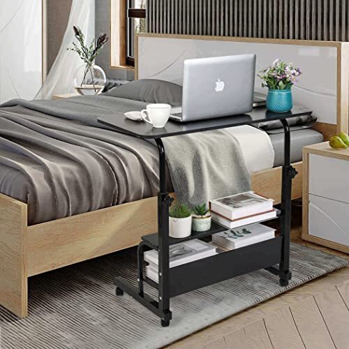 Adjustable Height Mobile Computer Desk for Small Space Rolling Writing Black