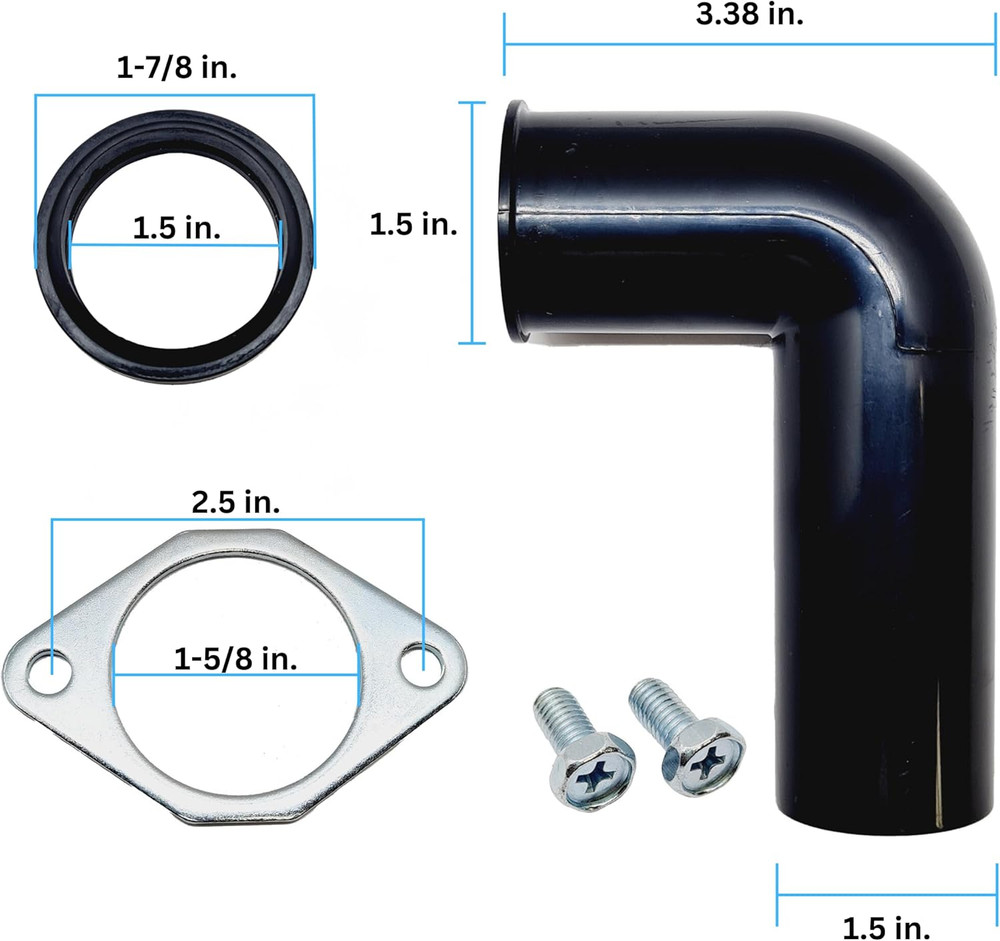 Garbage Disposal Drain Elbow Replacement Kit - Includes 1.5" Elbow, Flange, Gask