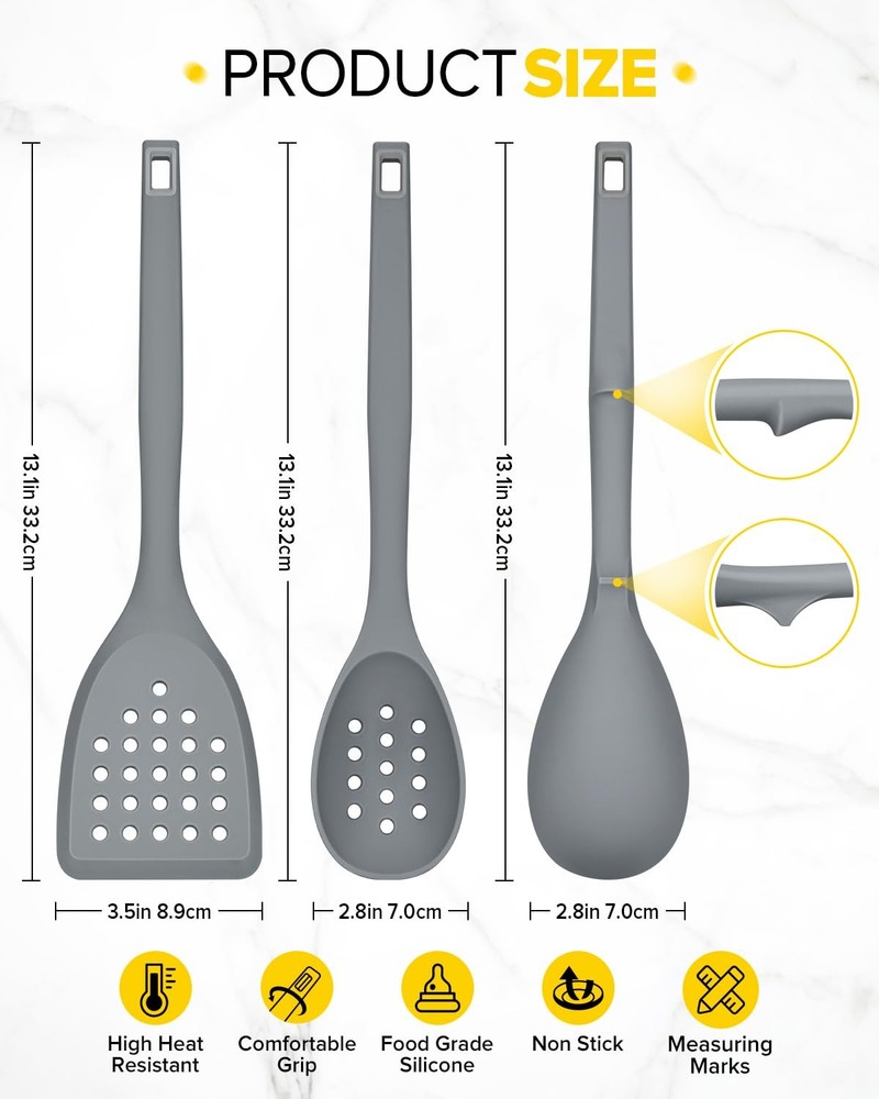 Pack of 4 Silicone Cooking Utensils Set, Non Stick Solid Universal, Gray
