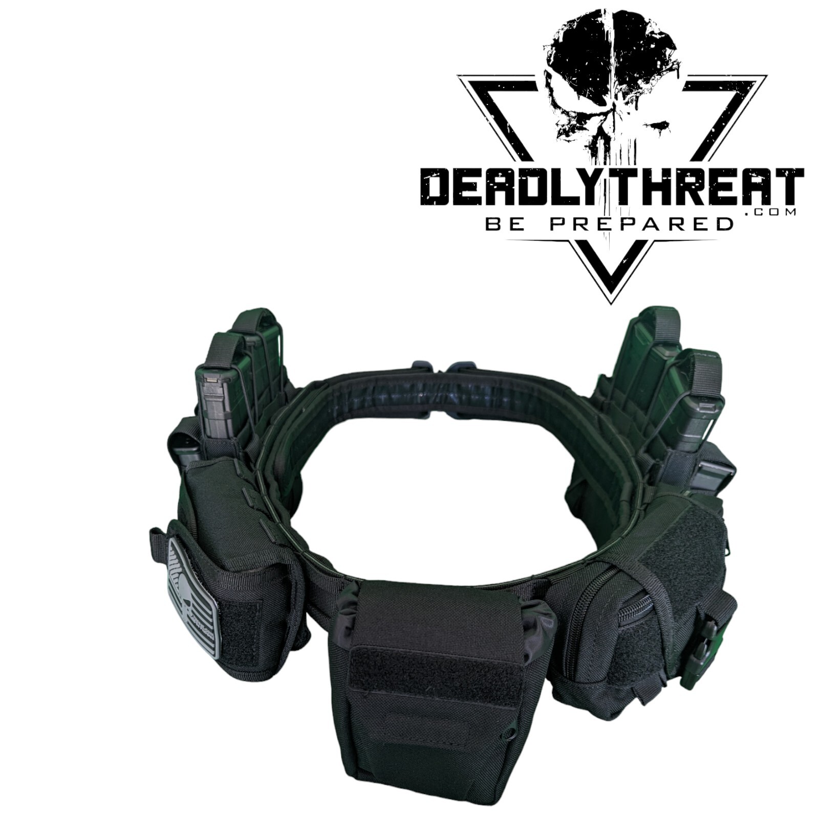 Black Storm Heavy Duty War Battle Tactical Belt With Pouches Molle Webbing