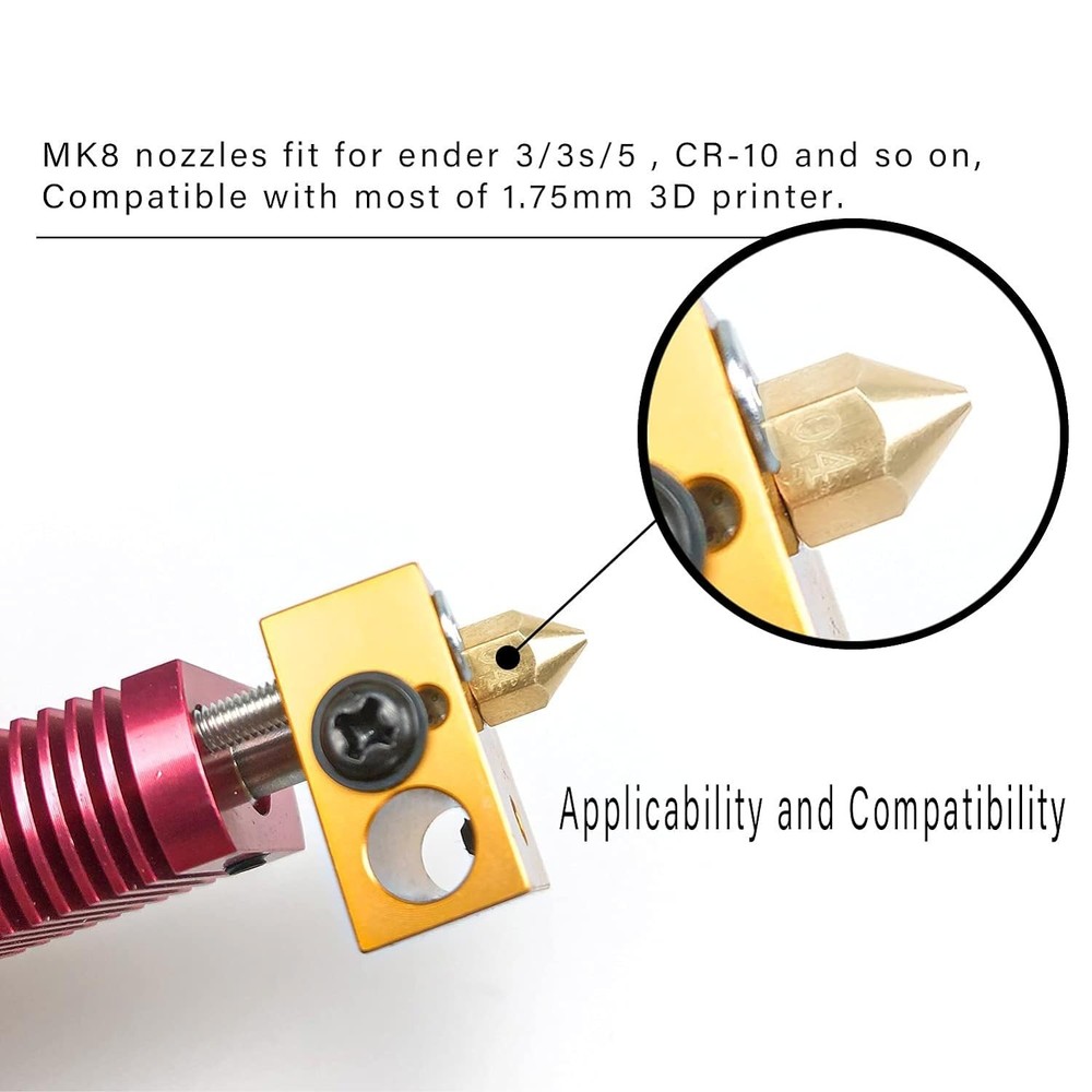 Complete 24-Piece MK8 Brass 3D Printer Nozzle Set - Easy Identification & Tools