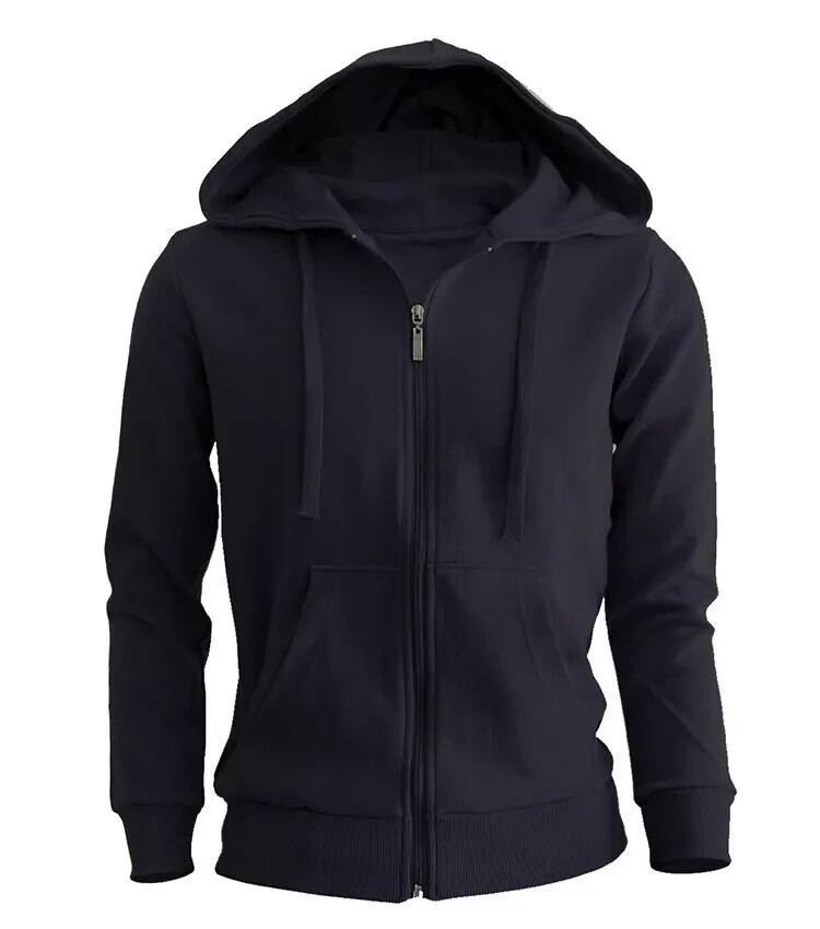 Black Hoodie Full Zip up Cotton Plain Hooded Fleece Warm Women Girls Sweatshirt