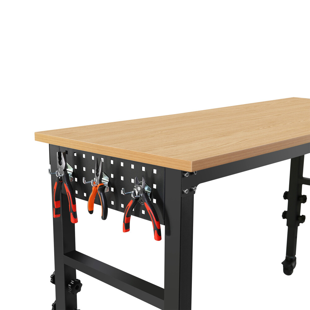 Rolling Heavy-Duty Adjustable Workbench with Power Outlet and Wheels