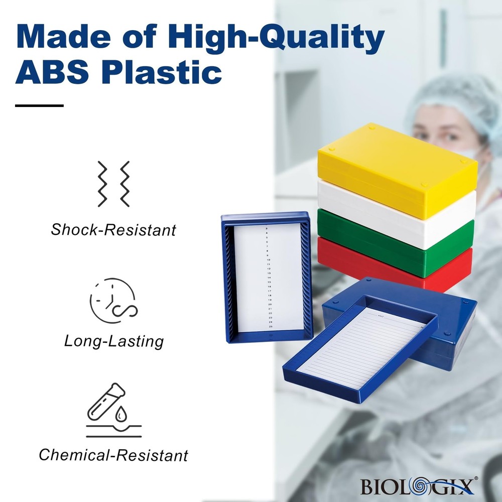 Microscope Slide Storage Box, 25-Place Plastic Microscope Slide Holder with F...
