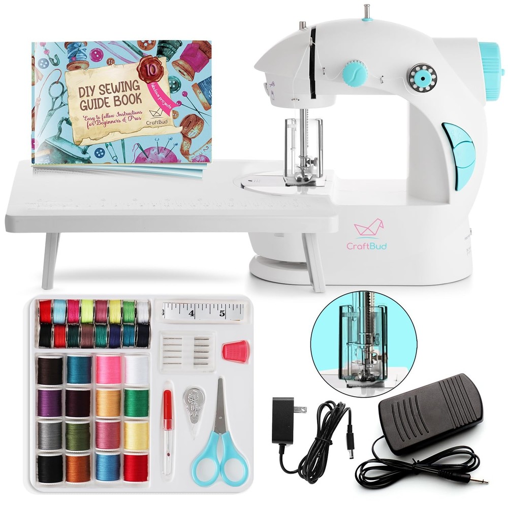 CraftBud Mini Sewing Machine for Beginners, Dual Speed Small Basic Set, White