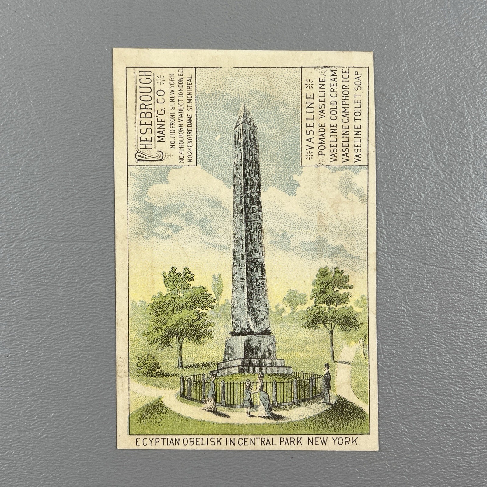 Victorian Trade Card Chesebrough Manf'g Co New York Egyptian Obelisk Central Par