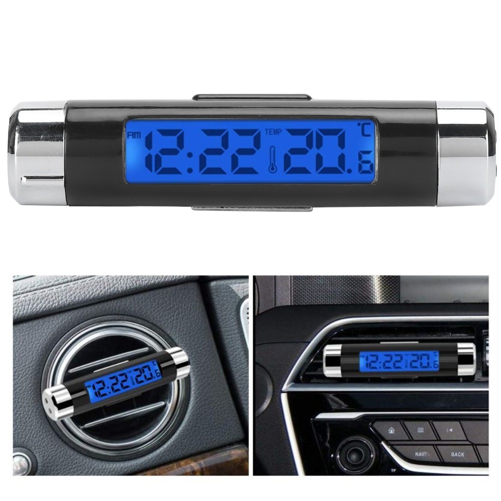 2 In 1 Electronic Clock Thermometer Portable Car Time Temperature Display Use