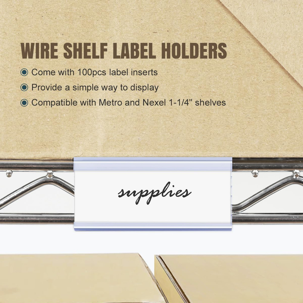 100Pcs Wire Shelf Label Holders with 100Pcs Label Paper Inserts, Plastic Wire Ra