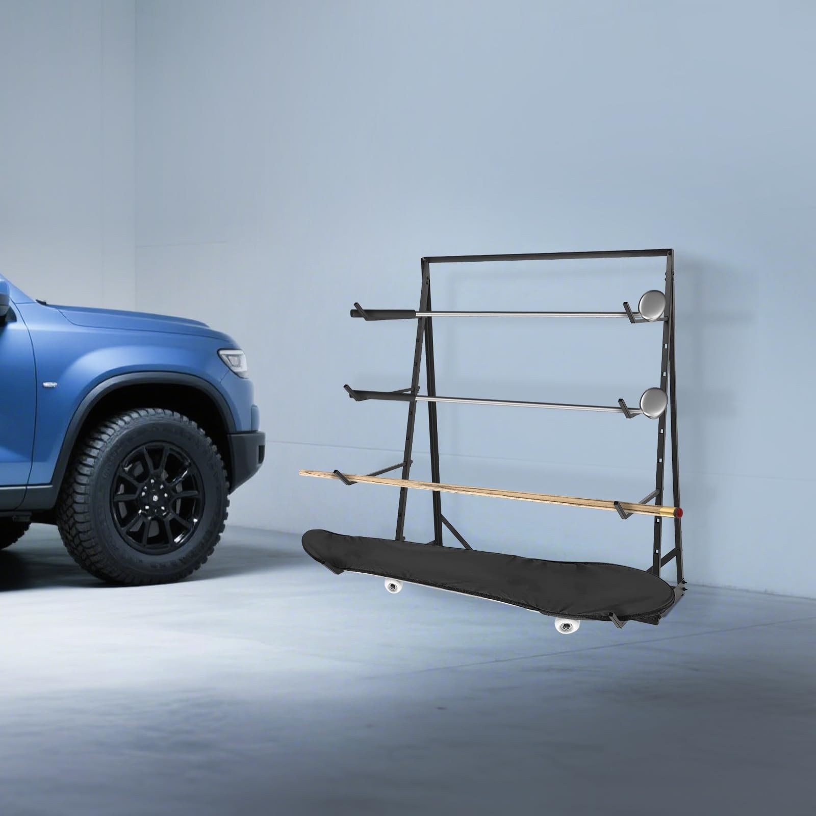 4 Tier Steel Horizontal Lumber Storage Rack, Heavy Duty Pipe Organizer Shelf