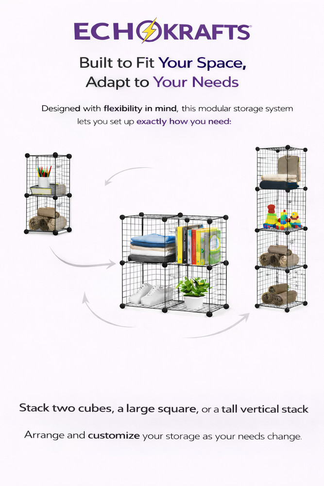 Cube Storage Organizer 4 - Wire Grid Closet and Shelves, Stackable Storage Bin
