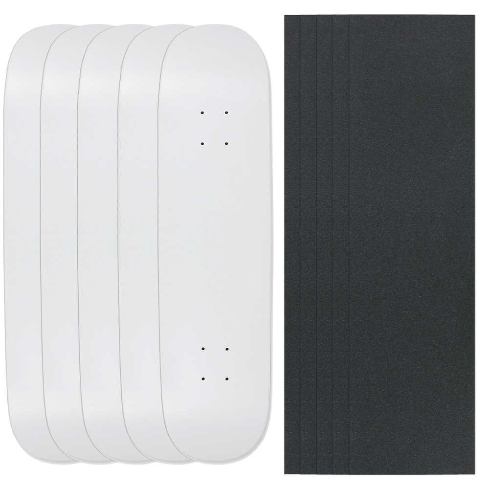 5 Pop Better Blanks 8" Skateboard Pro decks - Dip White + Griptape