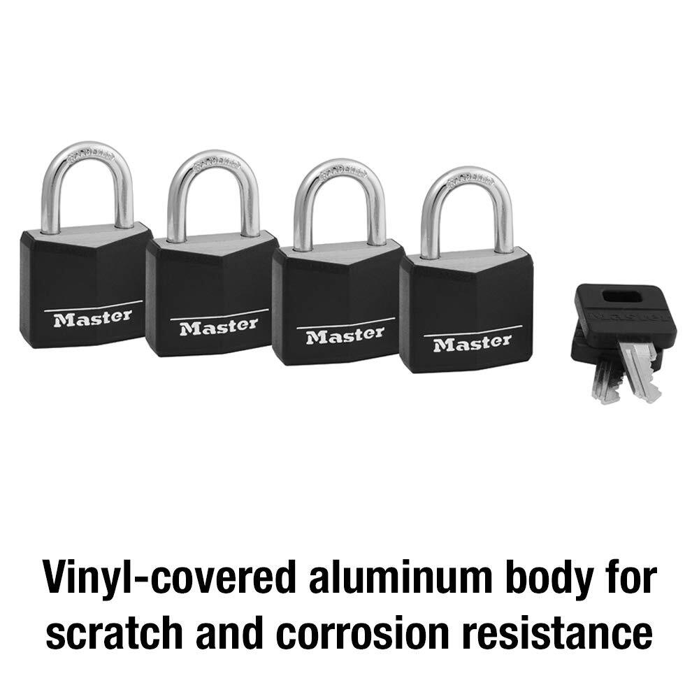 Master Lock 4 Pack Black Padlocks Indoor Outdoor Keyed Alike Security Lock