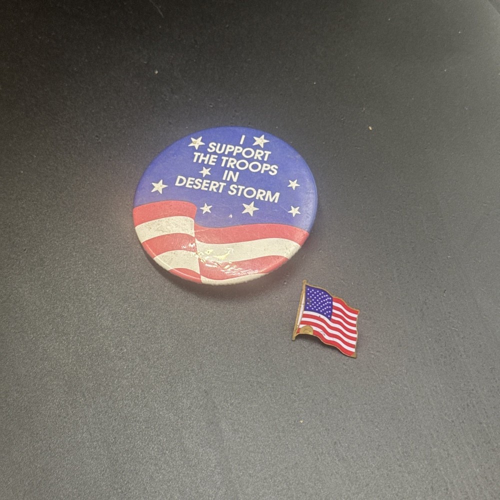 Operation Desert storm military support button flag Vintage Pinback