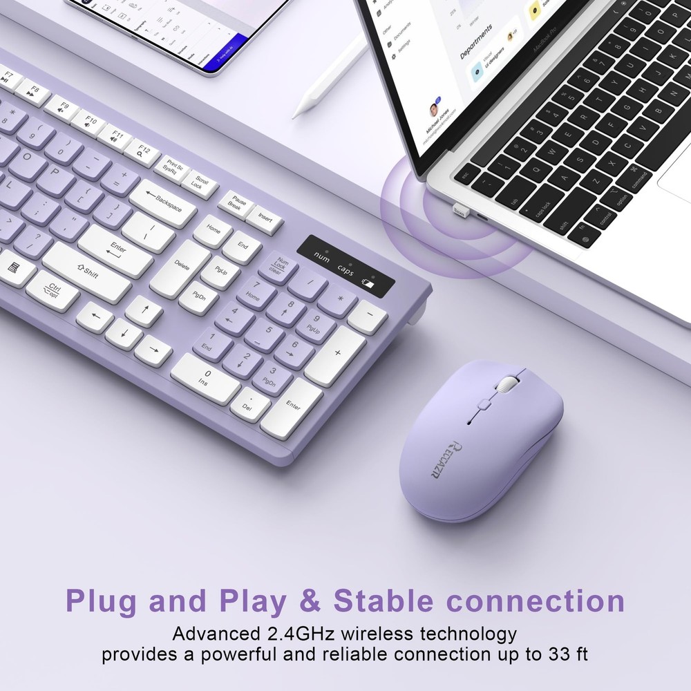 Wireless Keyboard and Mouse Combo, Full-Sized Wireless Keyboard and Adjustabl...
