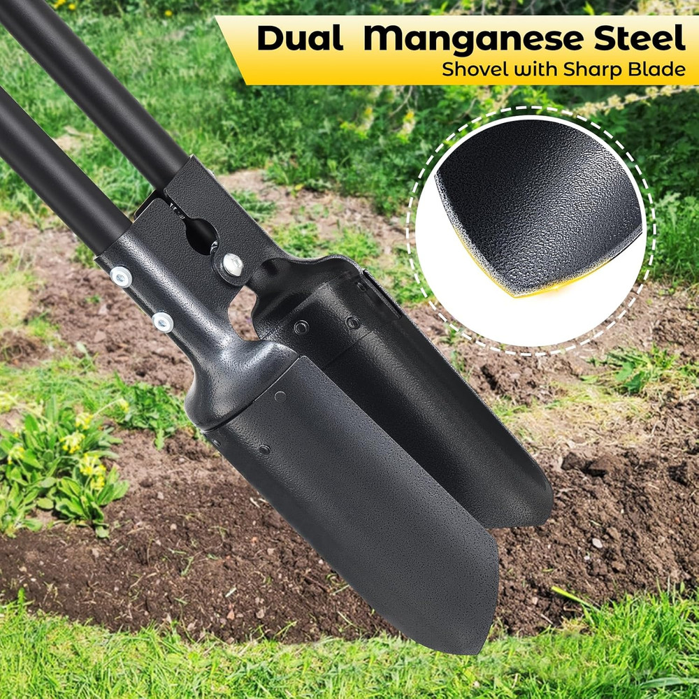 Post Hole Digger Tool, Heavy Duty Post Hole Digger with 55 Inch Handle, Dual Sha
