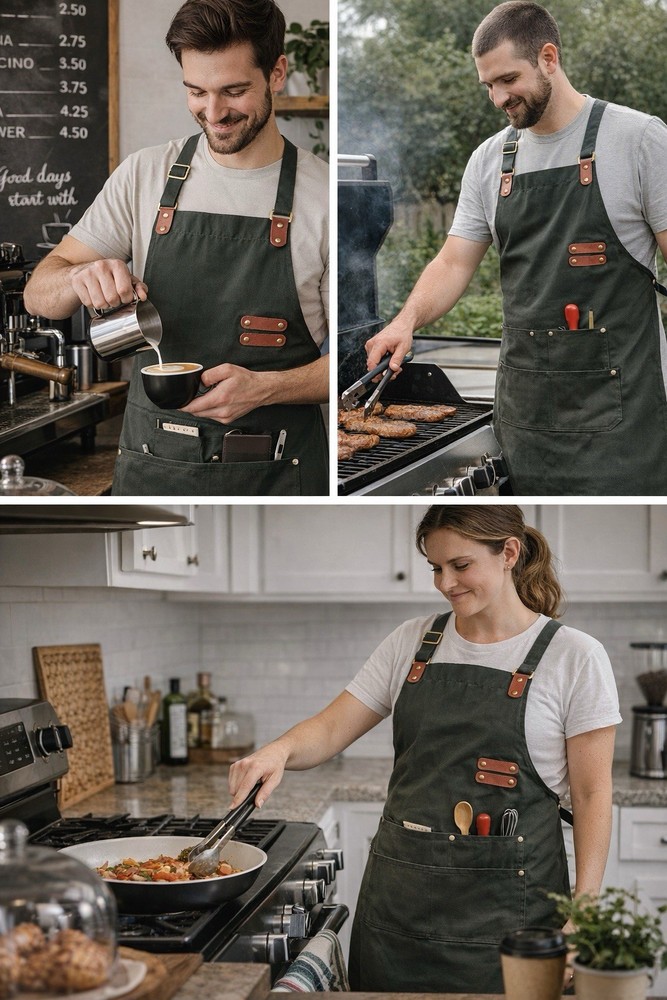 Canvas Work Apron Adjustable Neck Strap Multi Pockets Heavy Duty Chef BBQ