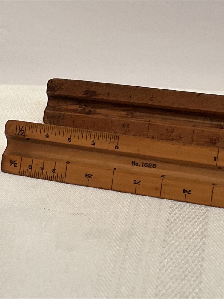 2 Vintage Triangular Scale Ruler Engineer Divided Eugene Dietzge 1626 Germany