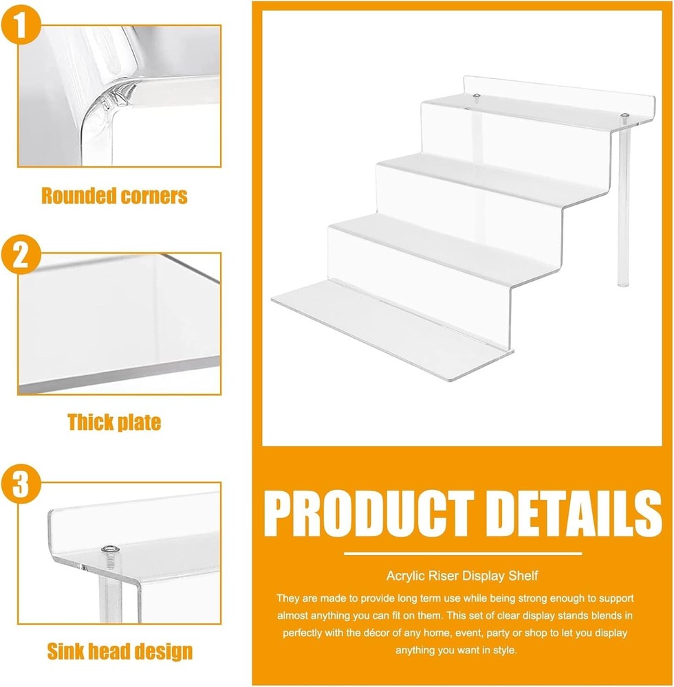 2 Sets 4 Tier 9” Acrylic Riser Display Shelf Clear Risers for Display Clear NEW