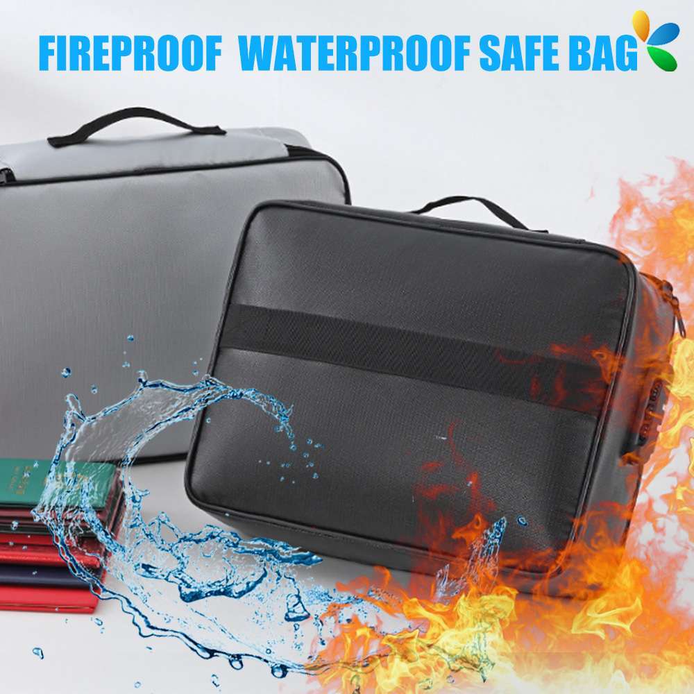 2000℉ Large Fireproof Document Box with Lock File Storage Waterproof Safe Bag