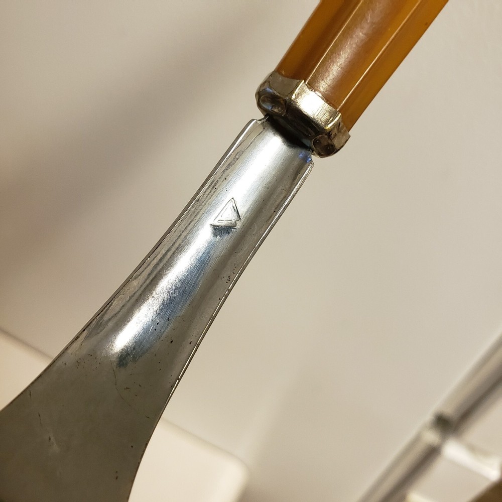 Vintage Butterscotch Bakelite / Catalin Handle Serving Fork 8.5in MCM Kitsch