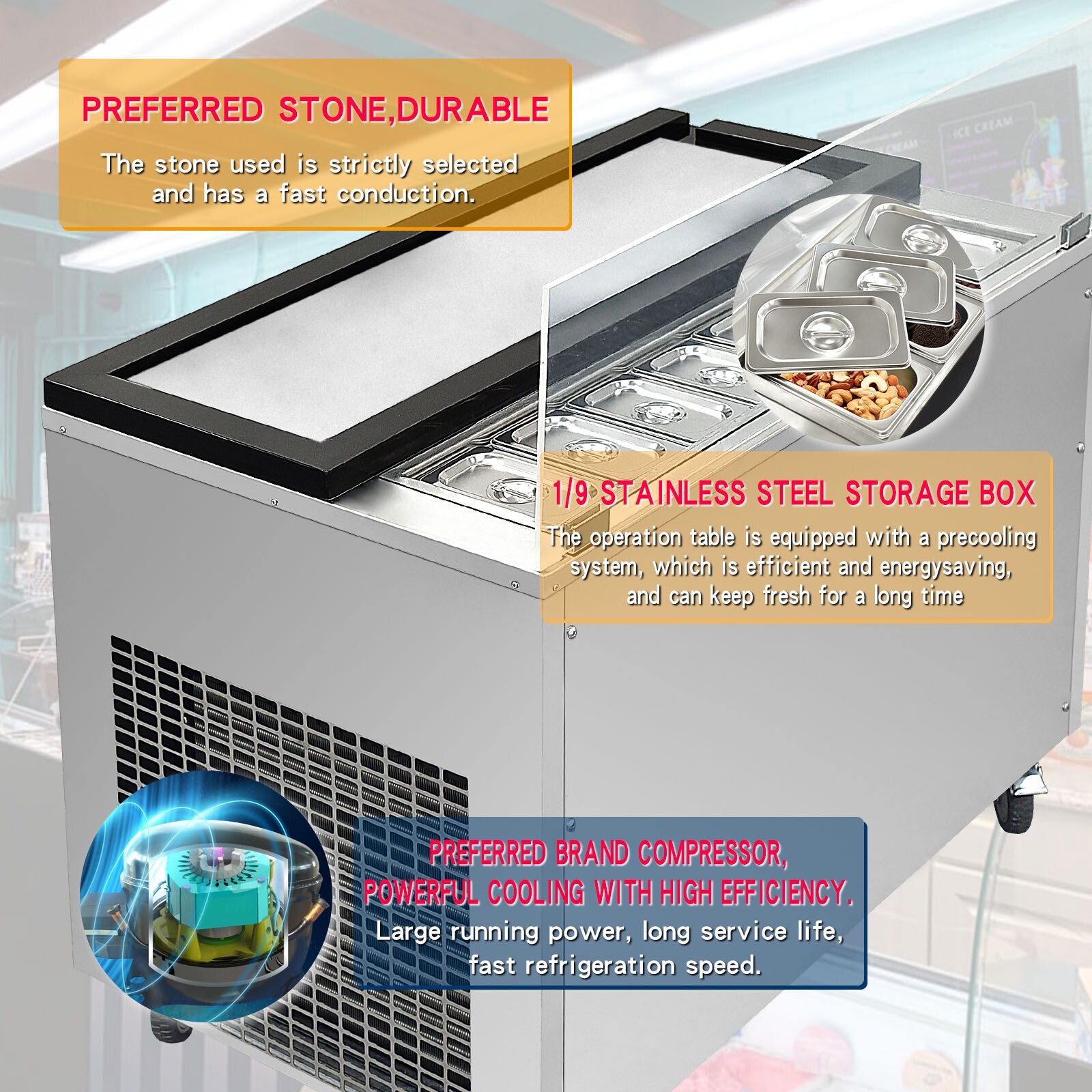 Kolice Marble Cold Plate Ice Cream Machine, Cold Stone Fried Ice Cream Machine