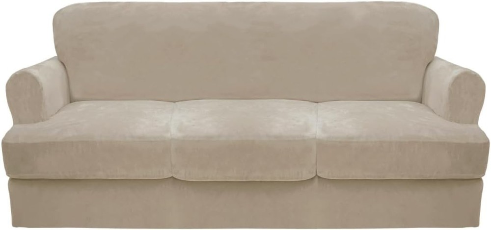 CUCRAF T Cushion Sofa Cover 4 Piece Slipcovers, Soft Thick Velvet * Ivory * NEW