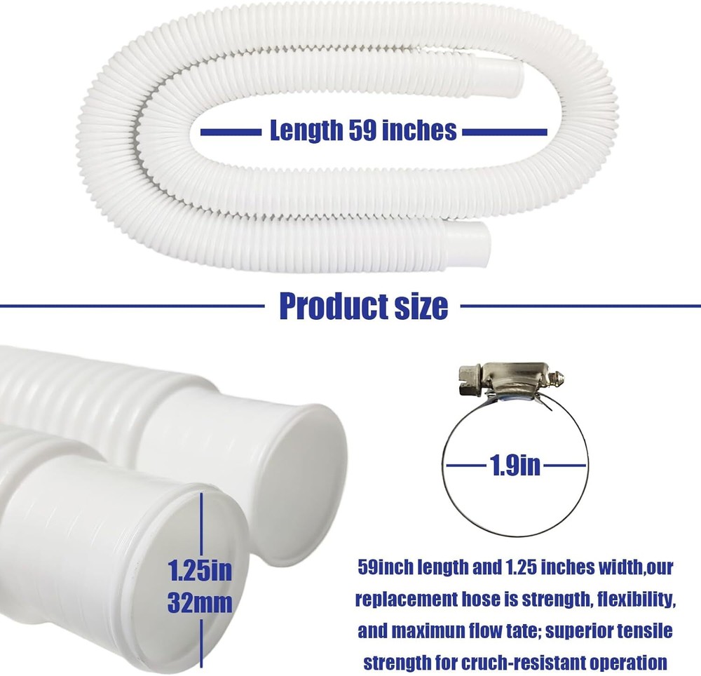 2 Pack Pool Pump Replacement Hose 1.25" Diameter 59" Long Pool Filter Replacemen