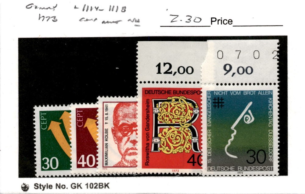 Germany, Postage Stamp, #1114-1118 Mint NH, 1973 (AB)