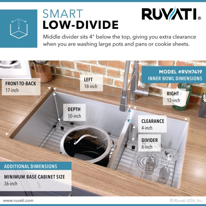 Ruvati 33" Undermount 60/40 Double Bowl 16Gauge SS Kitchen Sink- RVH7419