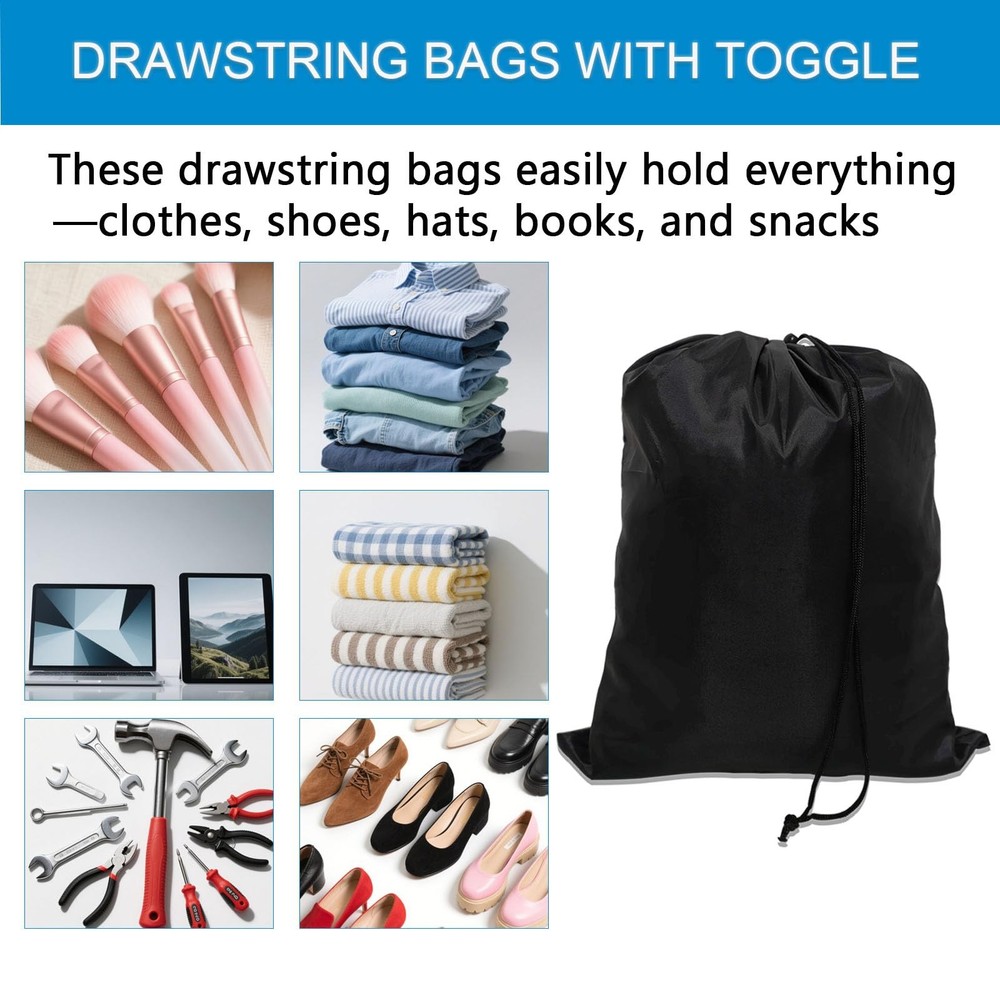 10-Pack Drawstring Bags with Toggle Closure - Lightweight & Durable Nylon Gym...