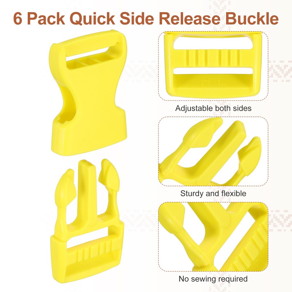 6 Pack Quick Side Release Buckle, 1" Plastic Buckle Clip, Light Yellow