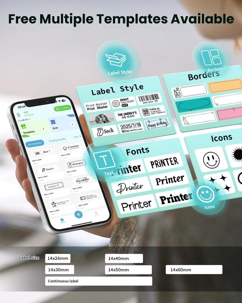 Label Maker Machine with Tape, Portable Bluetooth Label Makers, Inkless Mini Pri