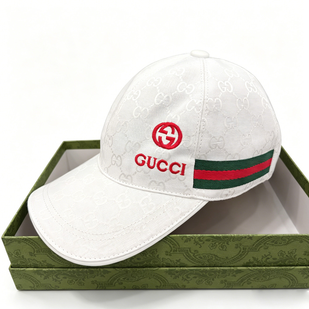 Gucci GG Monogram White Baseball Adjustable Cap Hat Size M Unisex