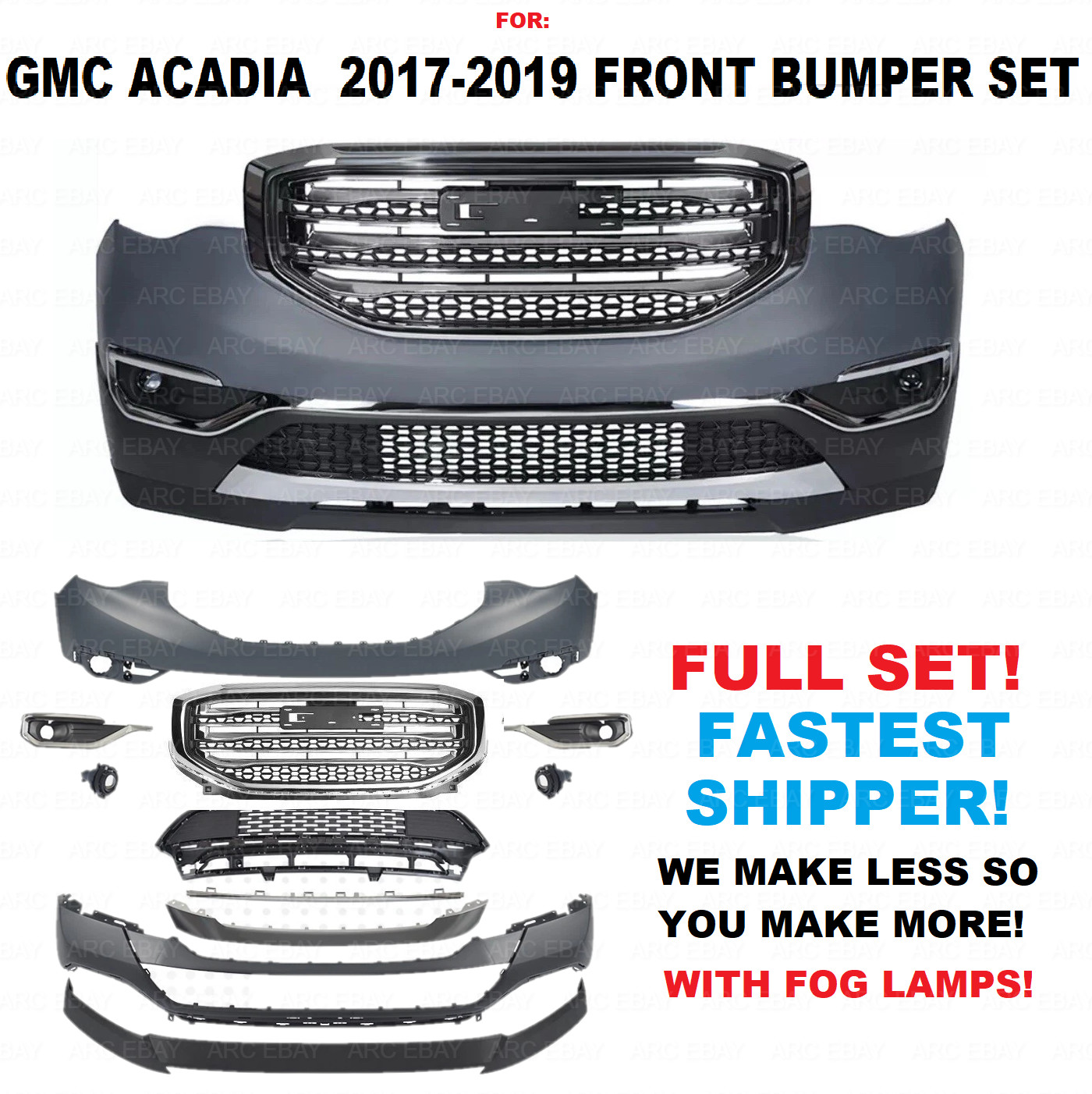 Front Bumper Cover Assembly for 2017 2018 2019 GMC ACADIA SLE SLT Set 84286368